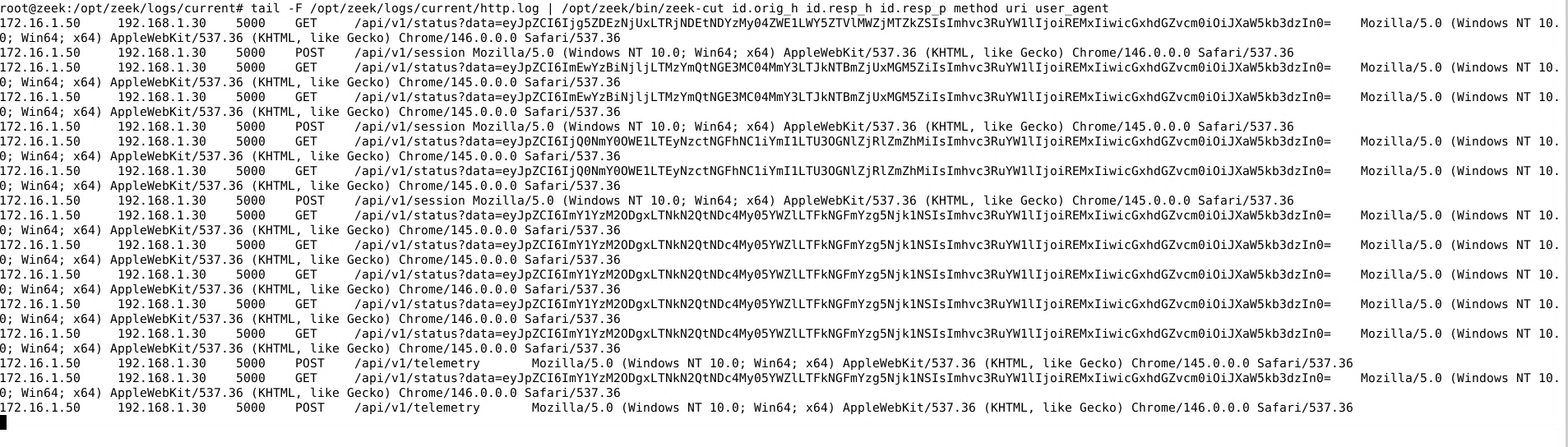 PurpleC2 V1 HTTP communications observed in Zeek