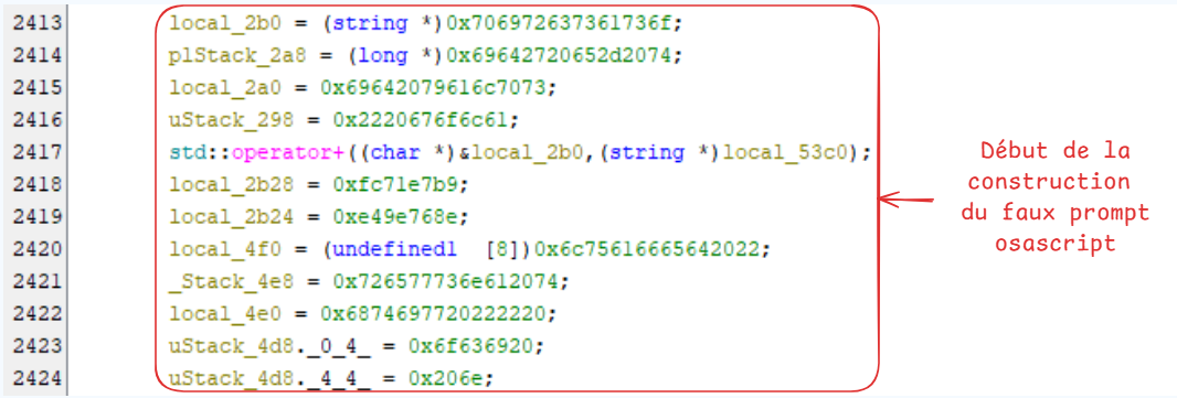 Reconstruction of the osascript display dialog command in strings