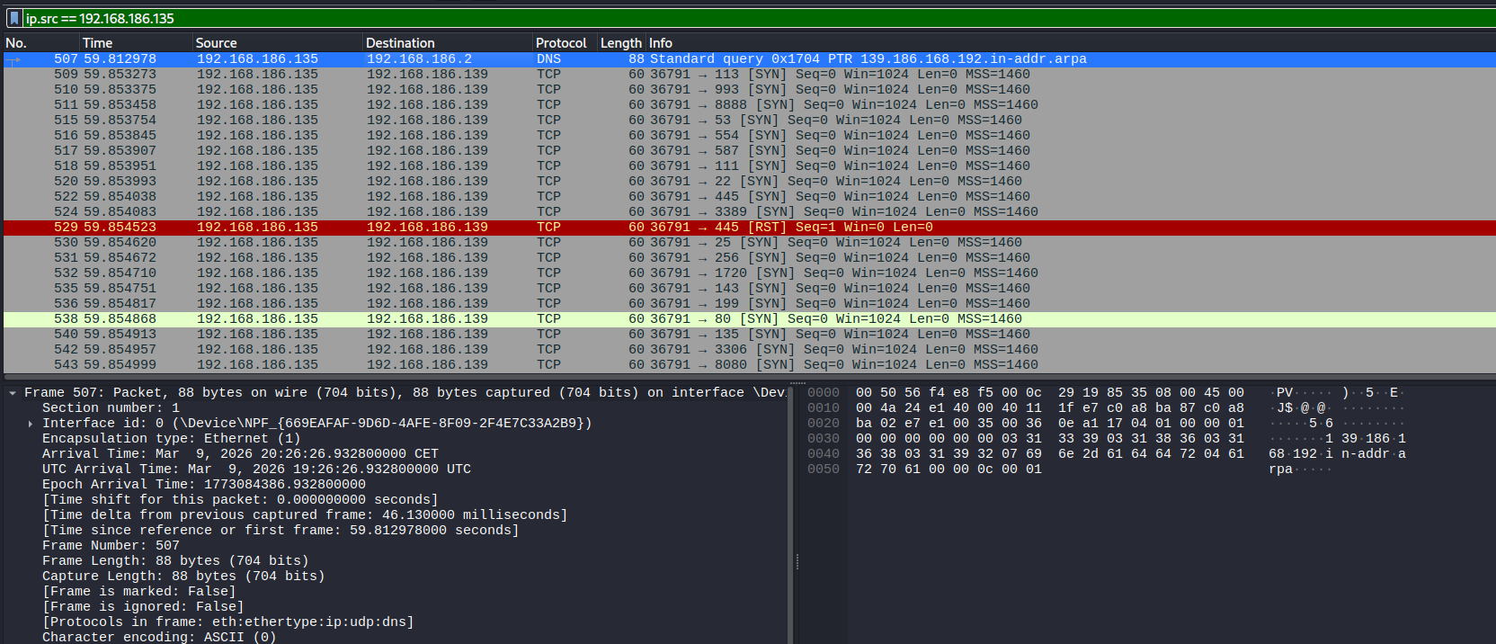 Earliest malicious network activity