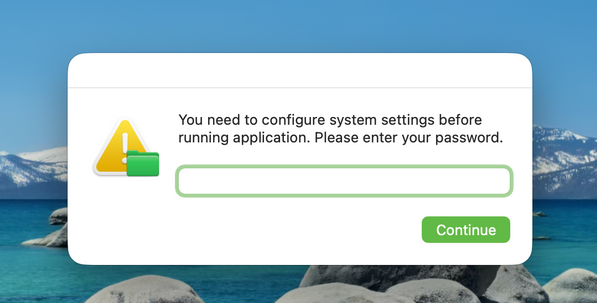 Boîte de dialogue macOS imitant une demande de mot de passe système