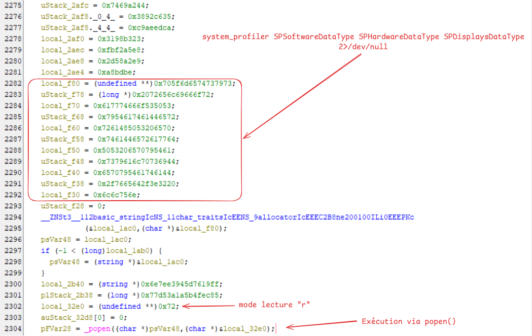 Exécution de system_profiler pour SPSoftware, SPHardware et SPDisplays